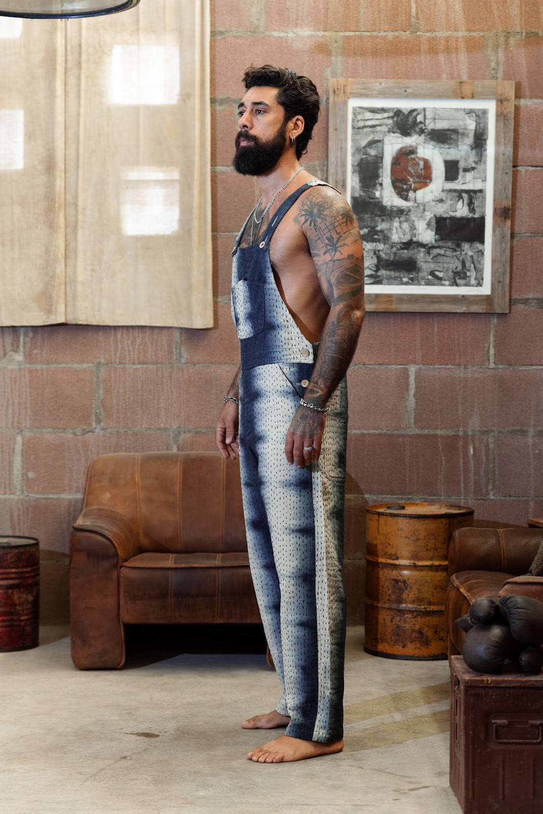 Kantha cotton tie-dye overall blue-white