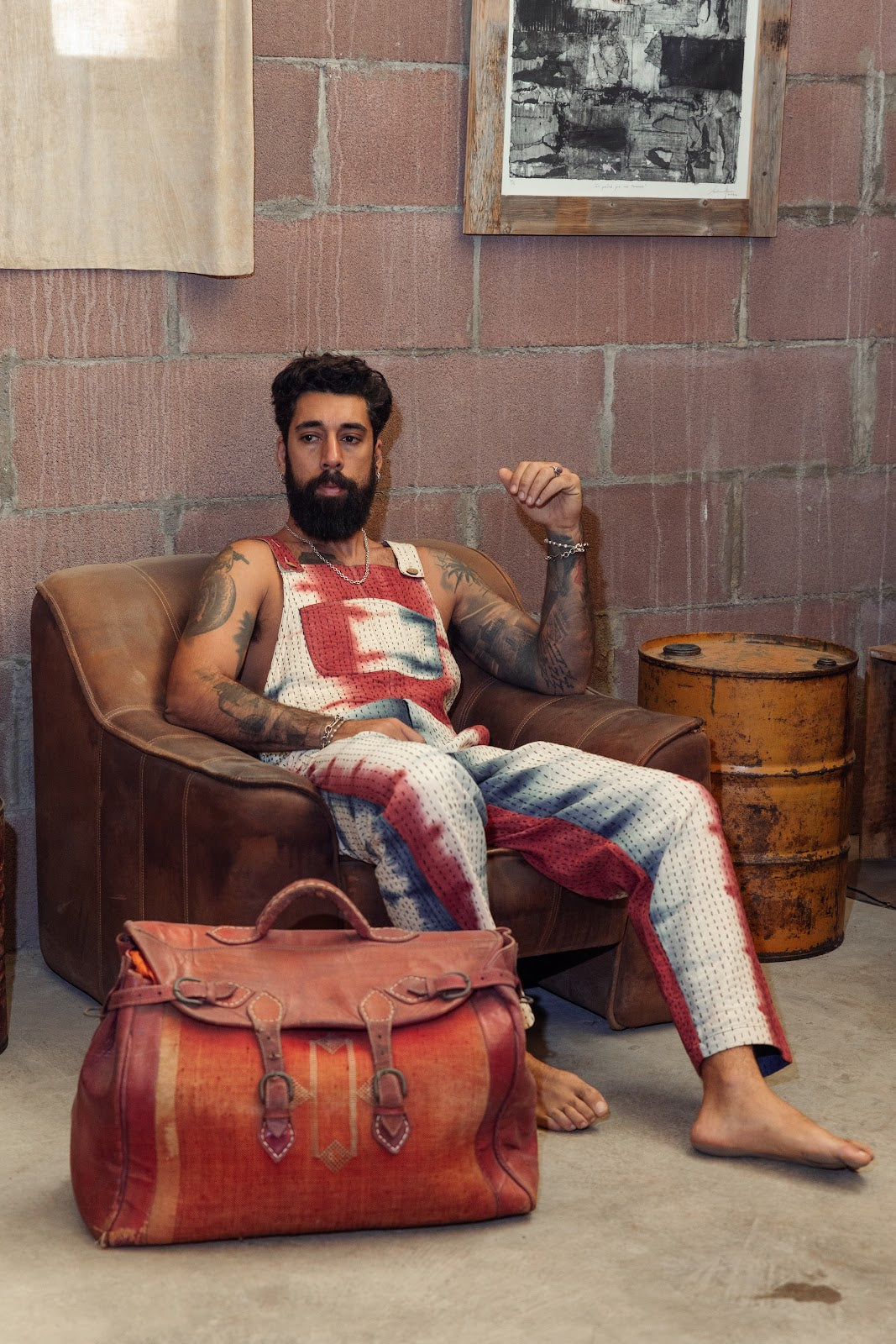 Kantha cotton tie-dye overall blue-red