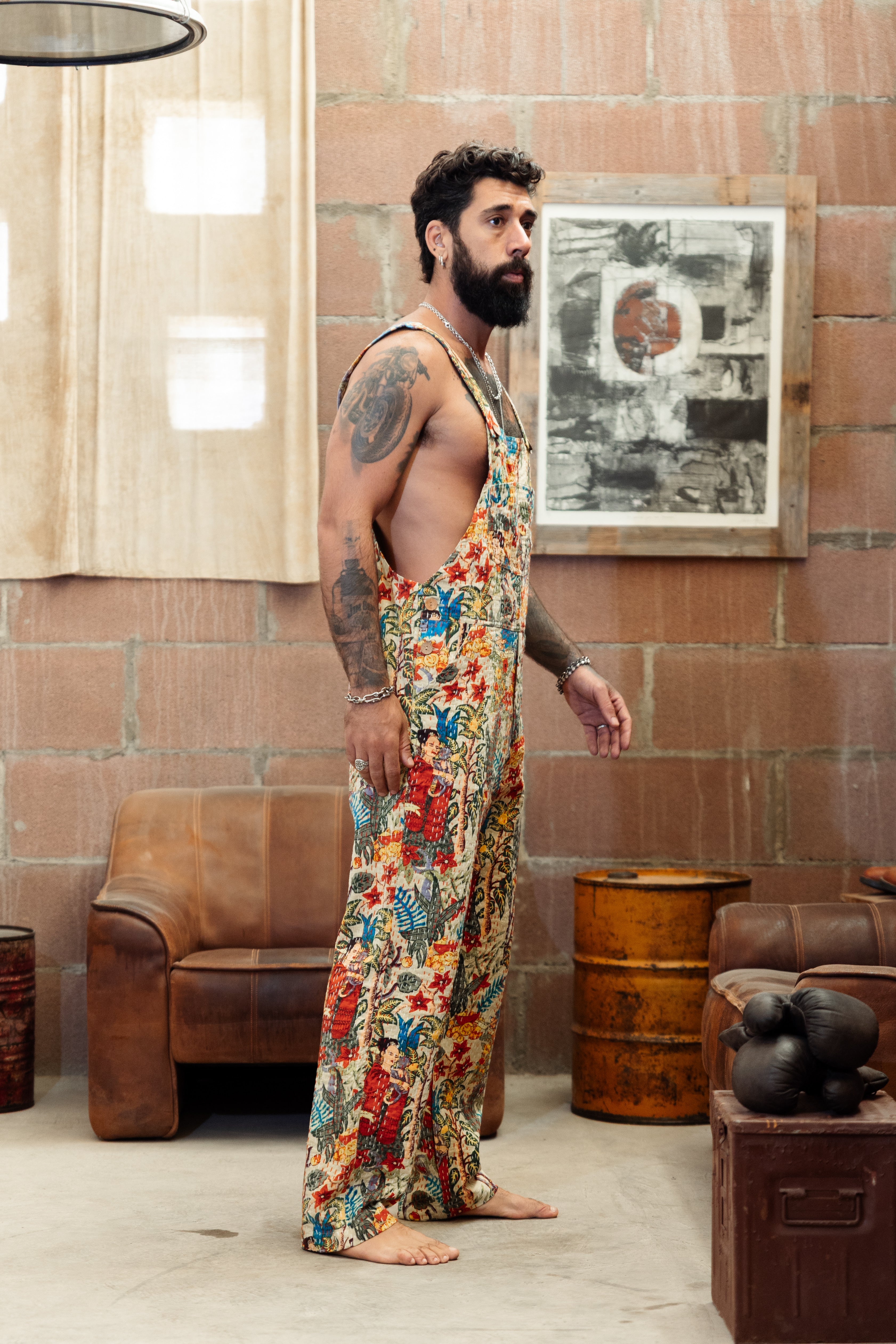 Frida Kahlo-inspired Kantha cotton overalls