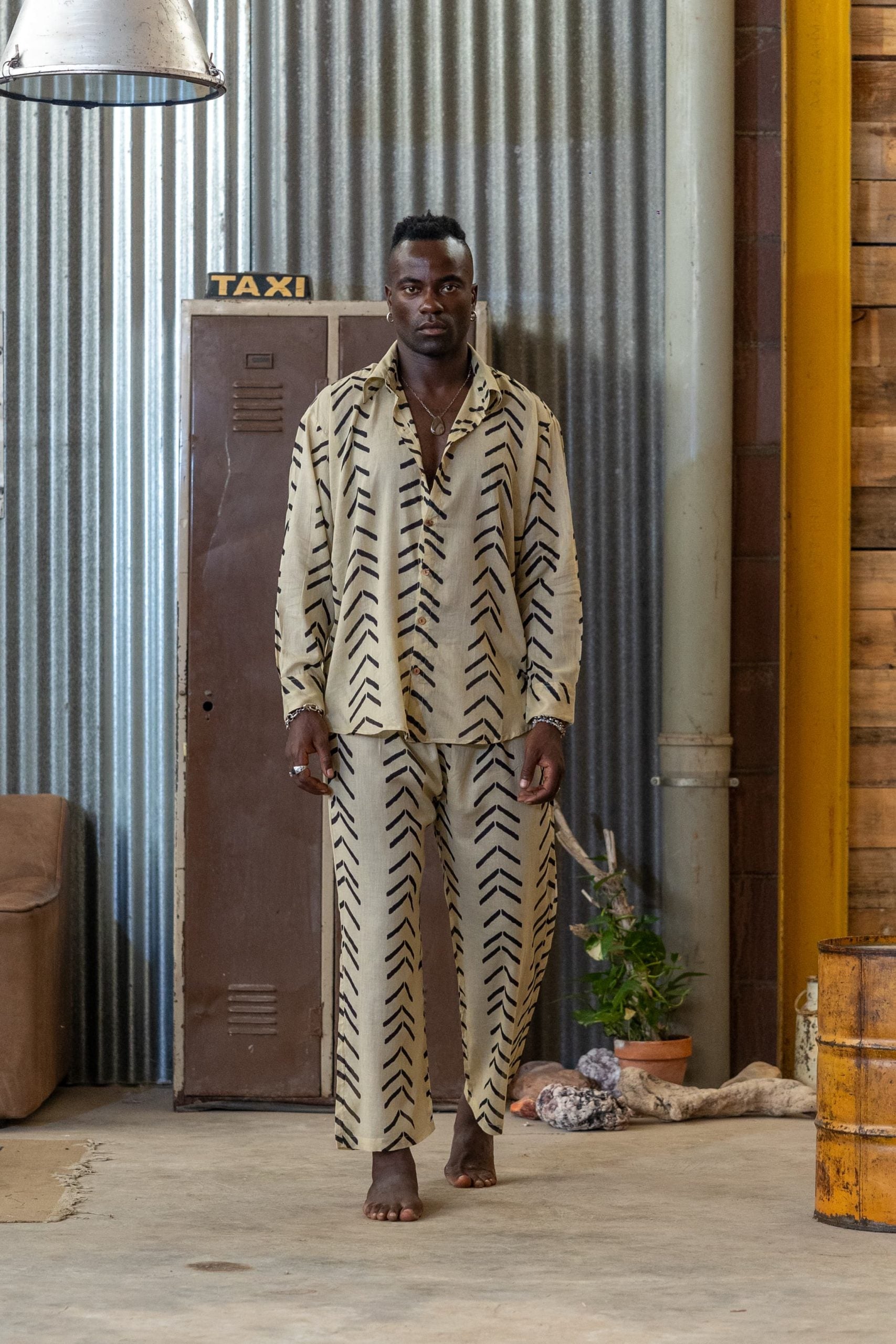 Long printed cotton set light beige