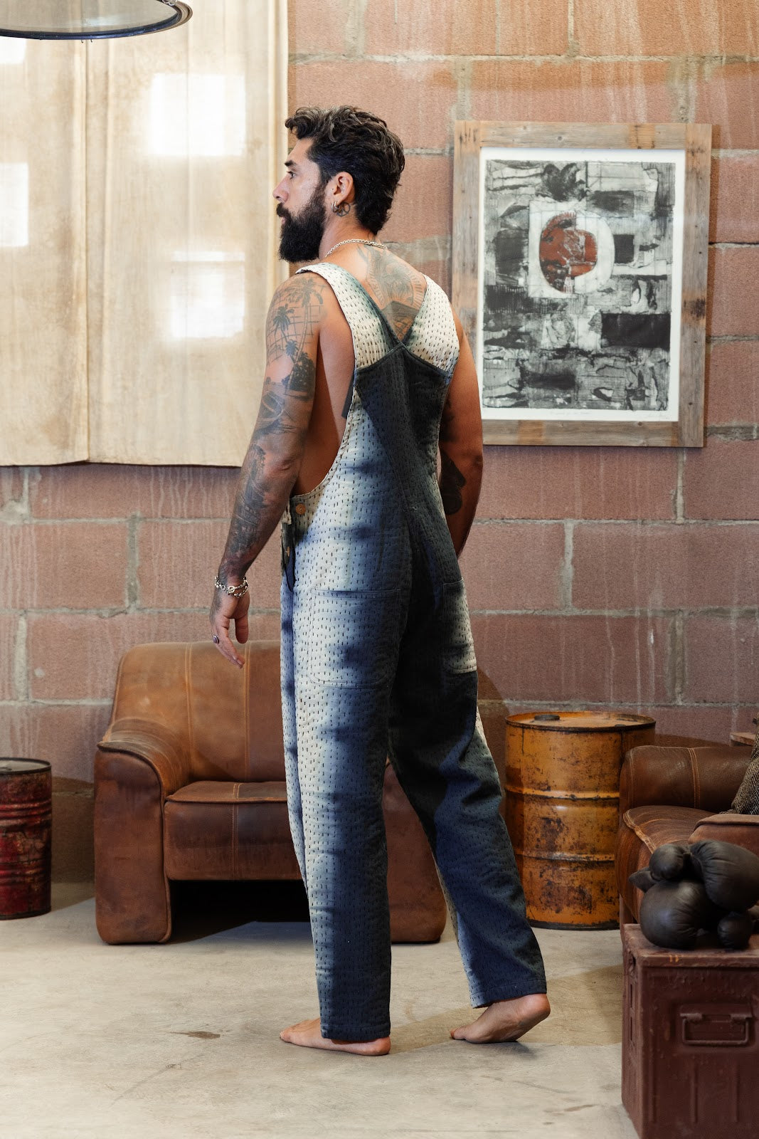Kantha cotton tie-dye overall blue-white