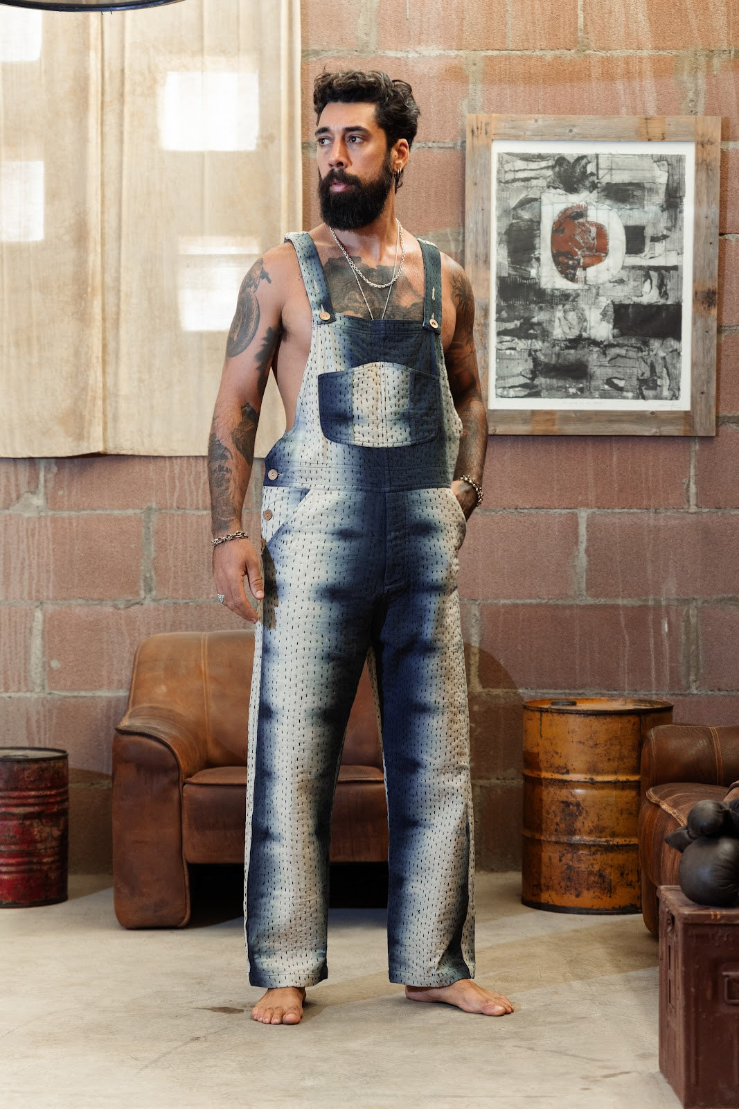 Kantha cotton tie-dye overall blue-white