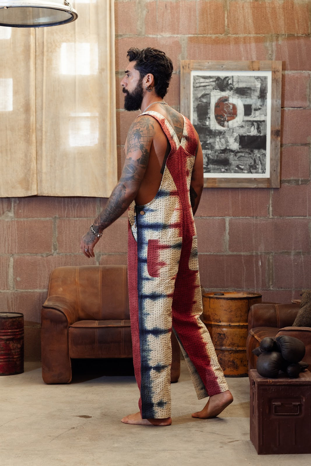 Kantha cotton tie-dye overall blue-red