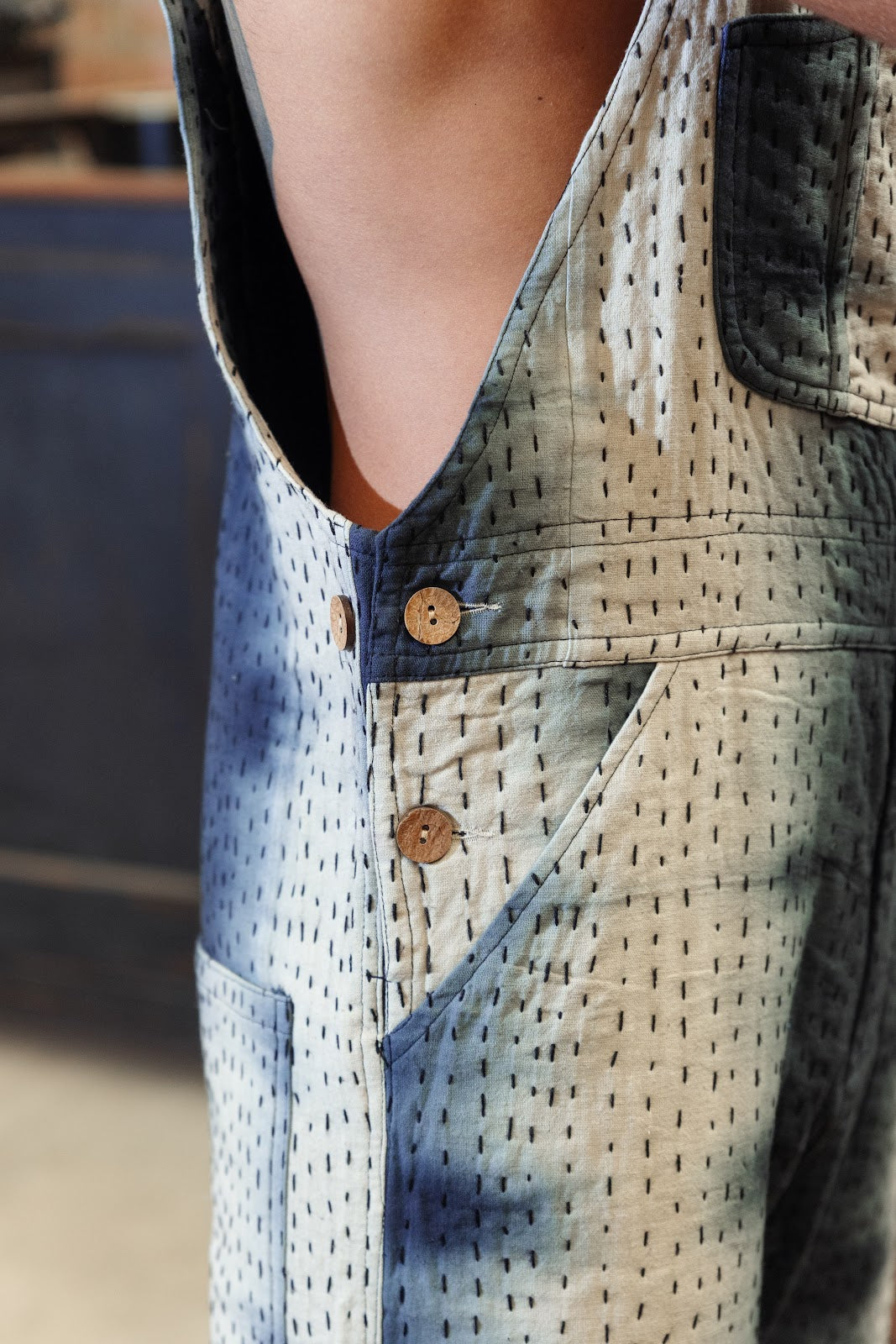 Kantha cotton tie-dye overall blue-white