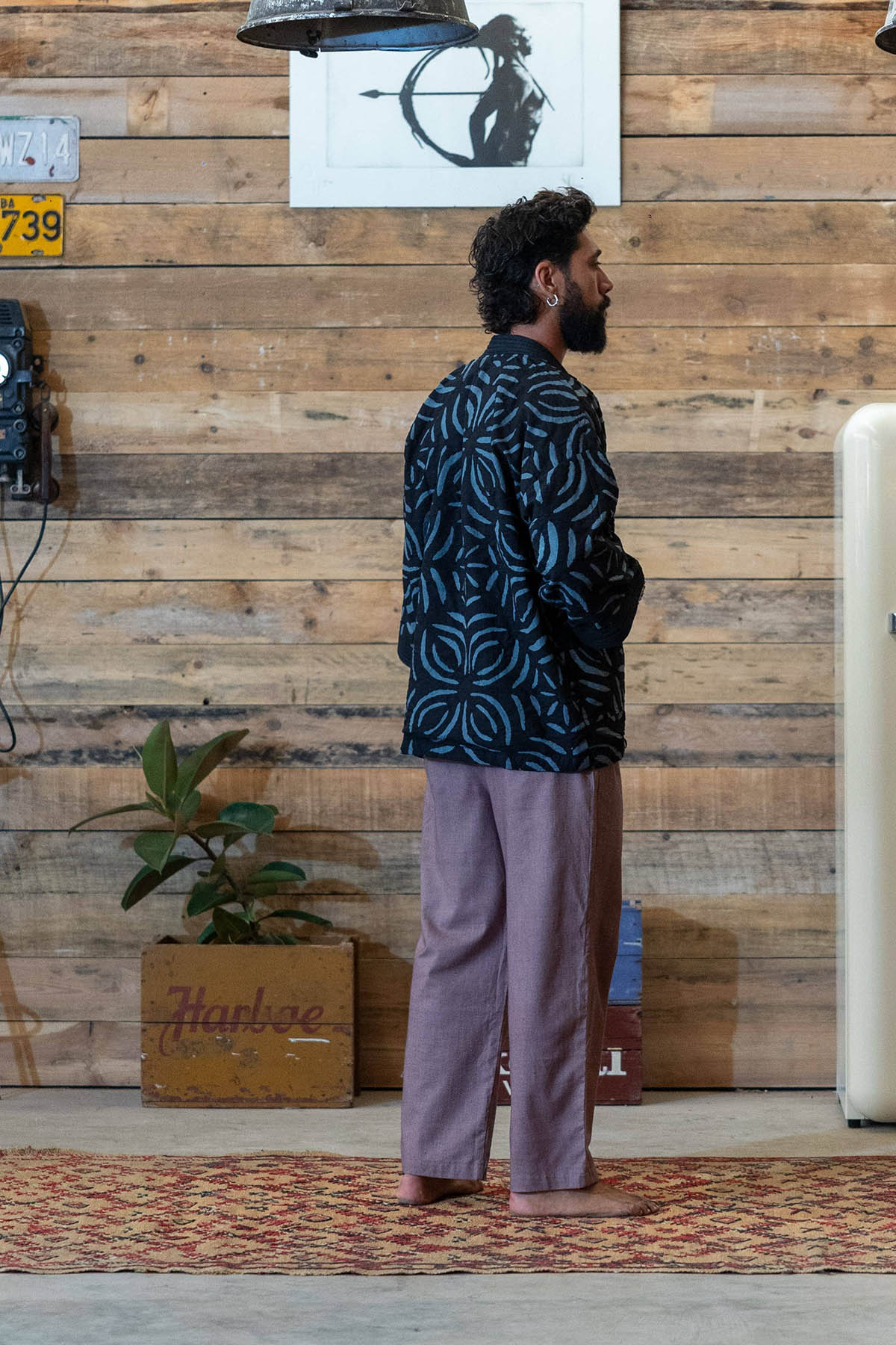 Applique Cotton kimono petrol blue 