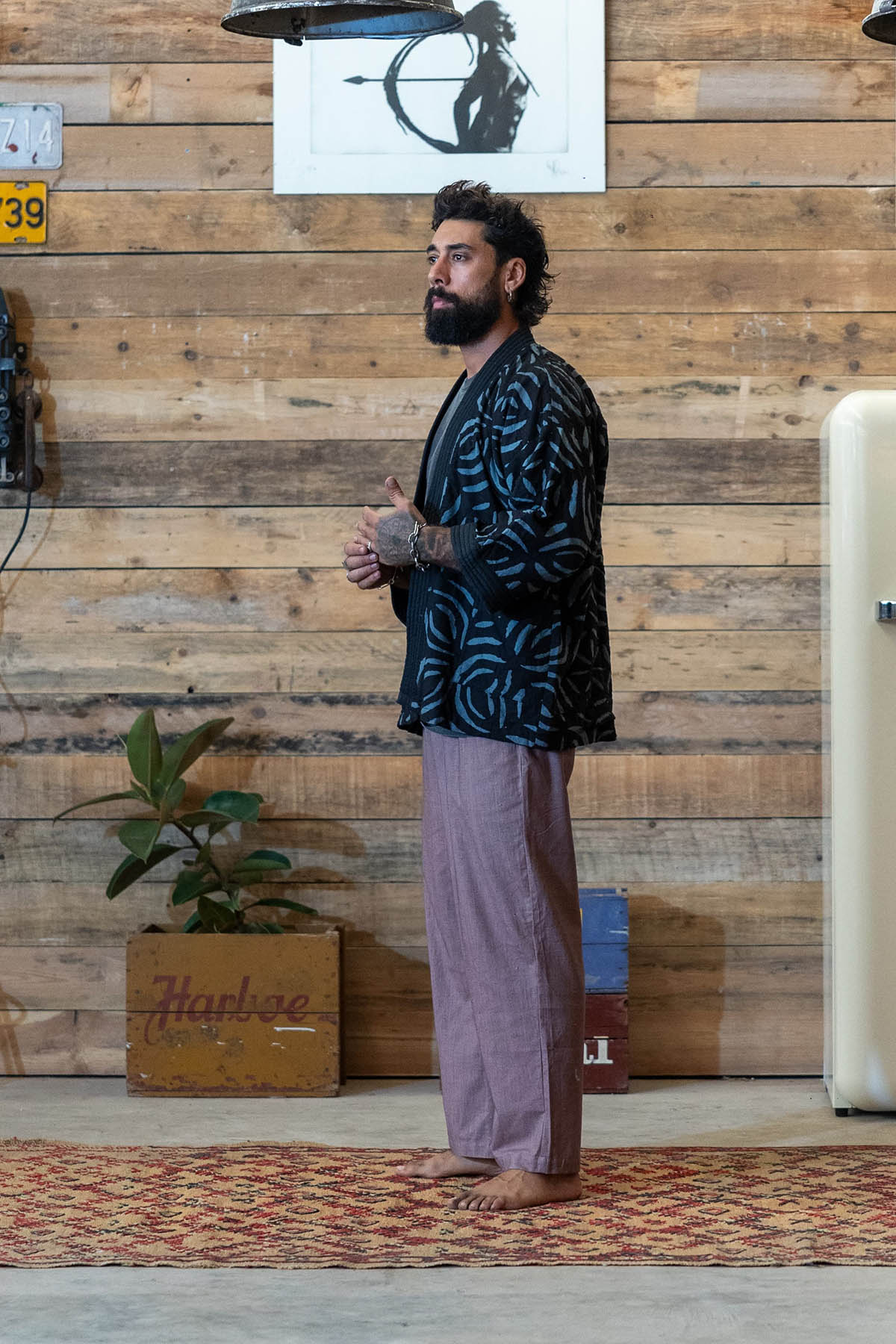 Applique Cotton kimono petrol blue