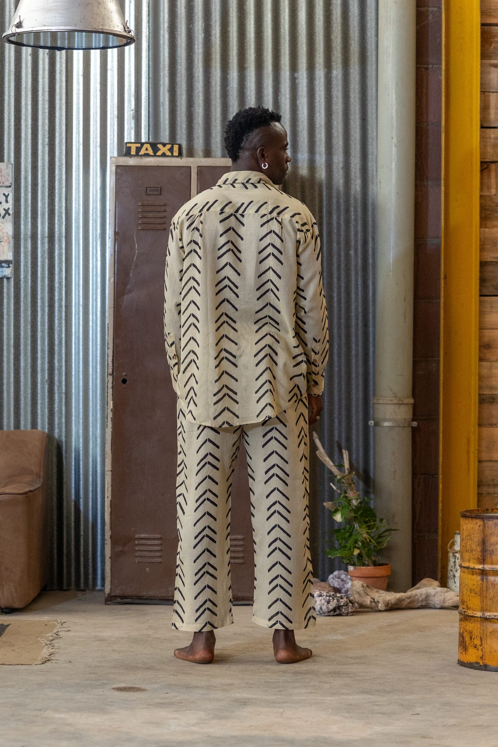 Long printed cotton set light beige